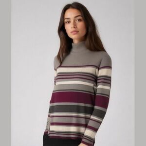 Karen Scott Women's Large 100% Cotton Striped Rib Mock-Neck Sweater NWT